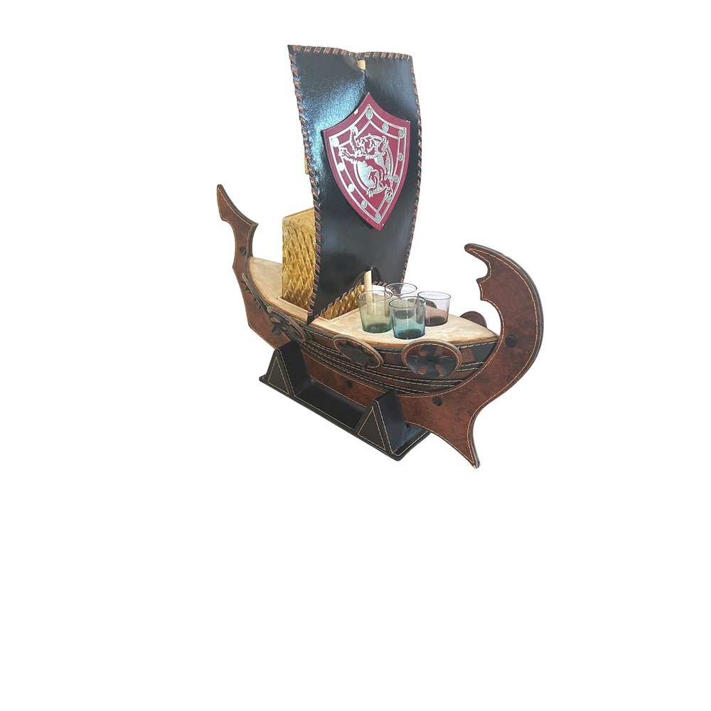 Vintage Viking Longship Barware Decanter Set Dragon Ship Castlecore Man Cave - Picture 3 of 14